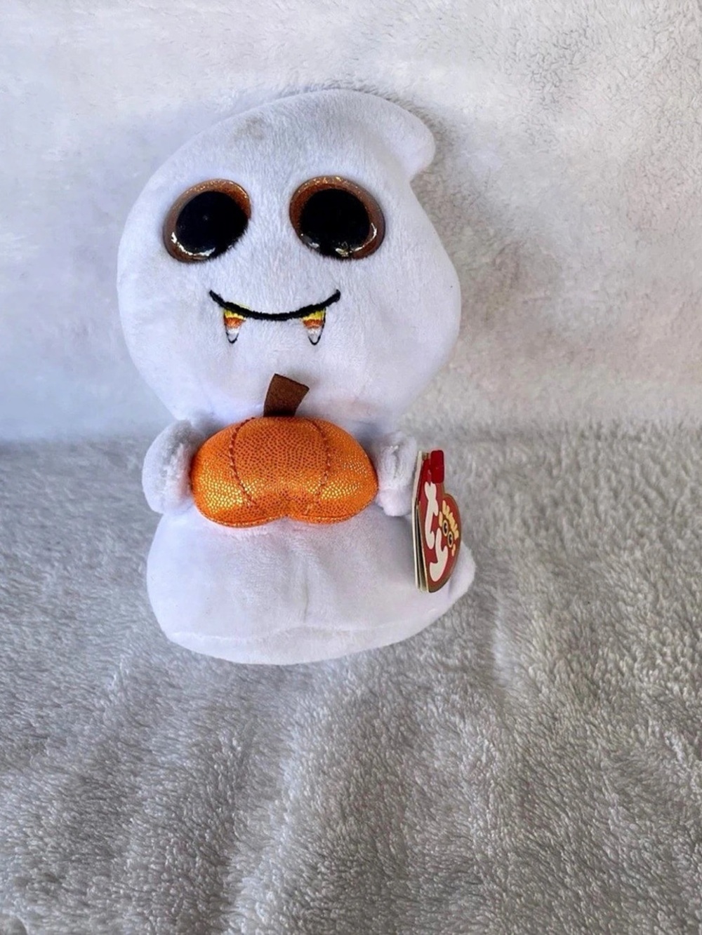 Ty Scream Plush Toy White & Orange Pumpkin NWT